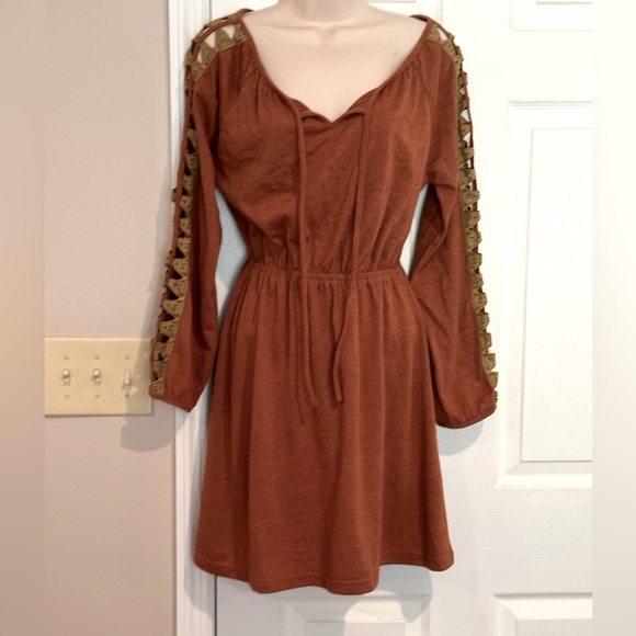 Robe Femme Ya Los Angeles Taille L – Beige Marron – Maille Plissée